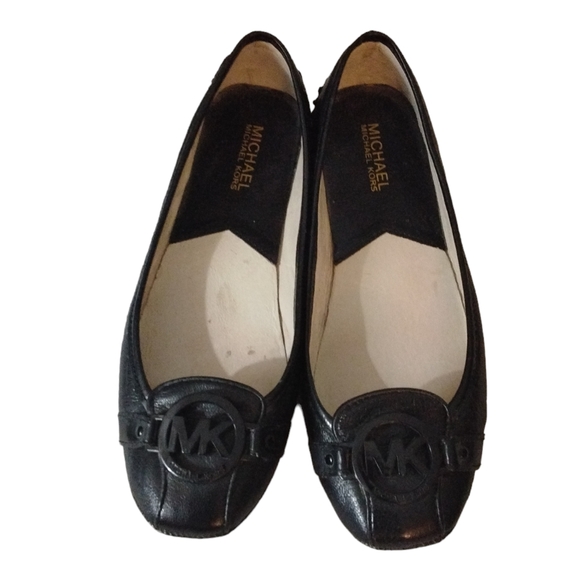 Michael Kors Black Ballet Flats Genuine Leather MK logo Women's size 7.5 - Picture 2 of 9